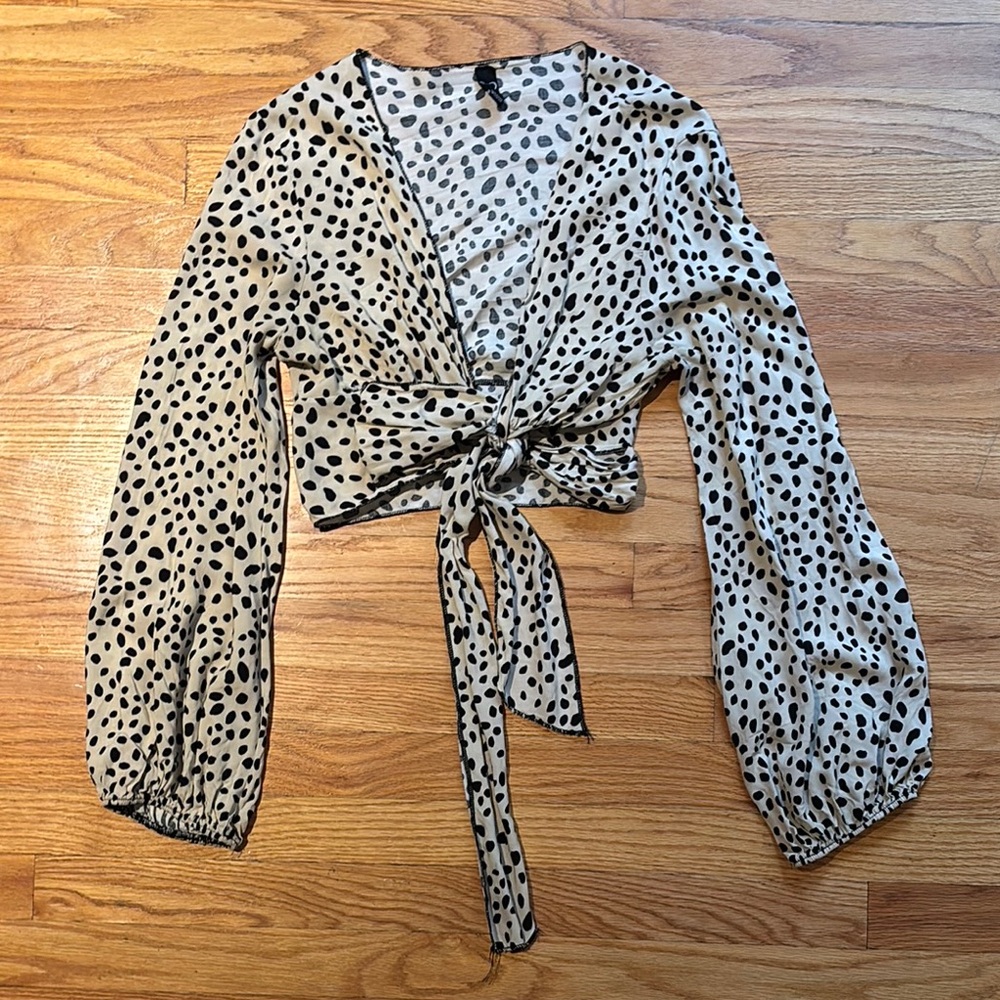 Windsor Black and Cream Polka Dot Wrap Blouse